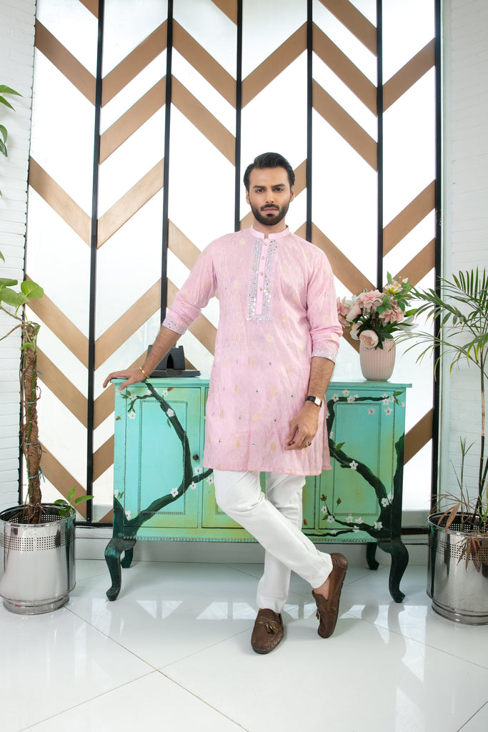 ER MR 36 Powder Pink Kurta Pajama Mirror Embroidery