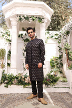 Load image into Gallery viewer, ER MR 21 Black Mirror Embroidery Self Cotton Silk Fabric Kurta Pajama