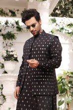 Load image into Gallery viewer, ER MR 21 Black Mirror Embroidery Self Cotton Silk Fabric Kurta Pajama