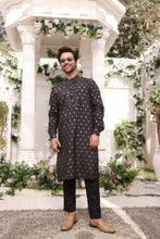 Load image into Gallery viewer, ER MR 21 Black Mirror Embroidery Self Cotton Silk Fabric Kurta Pajama