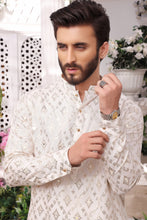 Load image into Gallery viewer, ER MR 32 White Mirror Embroidery Self Cotton Silk Fabric Kurta Pajama Mirror Work For Men