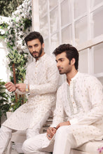 Load image into Gallery viewer, ER MR 32 White Mirror Embroidery Self Cotton Silk Fabric Kurta Pajama Mirror Work For Men