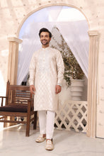 Load image into Gallery viewer, ER MR 27 MAtrix Mirror Embroidery Self Cotton Silk Fabric Kurta Pajama