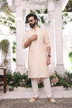 Load image into Gallery viewer, ER MR 23 Gold 2 Mirror Embroidery Self Cotton Silk Fabric Kurta Pajama