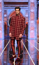 Load image into Gallery viewer, BCW 58 Maroon Checkered Applique Velvet &amp; Satin Sherwani