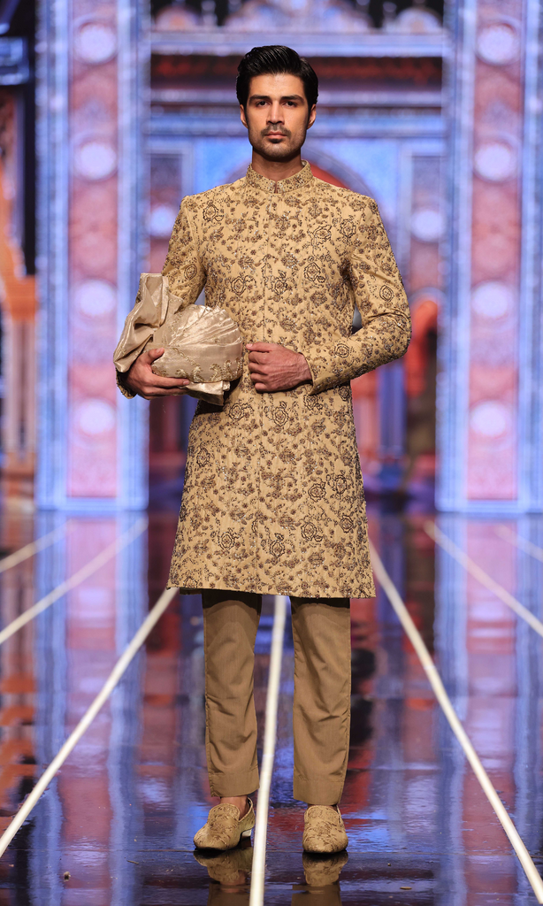 BCW 57 Pale Brown Hand Work Sherwani For Groom