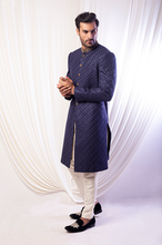 Load image into Gallery viewer, Pure Blue With Gold Work Sherwani For Groom