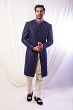 Load image into Gallery viewer, Pure Blue With Gold Work Sherwani For Groom