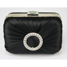 Load image into Gallery viewer, lse0071-black-gorgeous-satin-rouched-brooch-hard-case-red-evening-bag