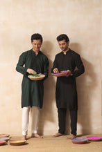 Load image into Gallery viewer, ER KH 660 Black Self Embroidery Resham Work Blended Fabric Kurta Pajama FOr Men