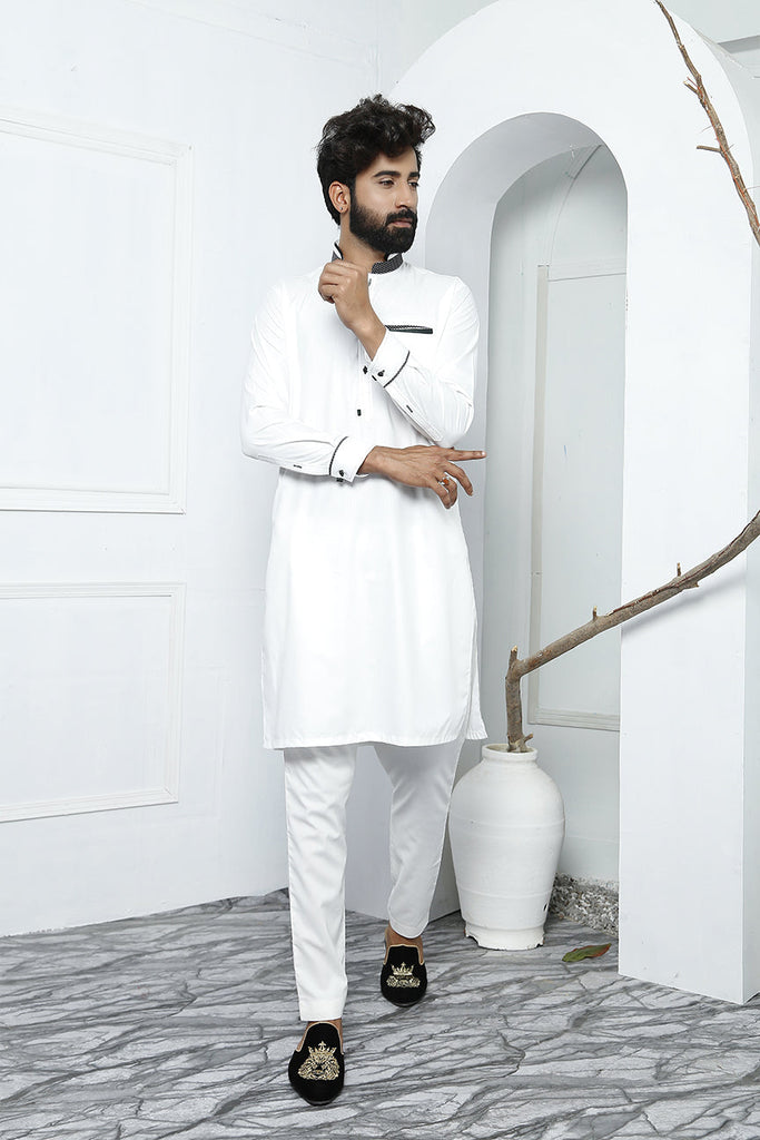 ER 491 White Polka Dot Edge Republic Kurta Pajama For Men