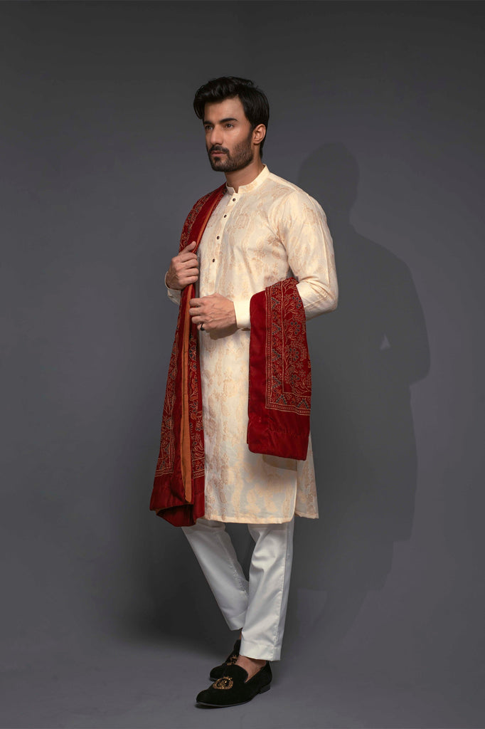 ER 522 Gold Banarsi Kurta With White Trouser Perfect For Mehndi Occasion