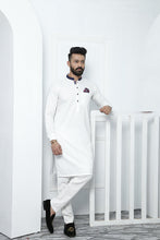 Load image into Gallery viewer, ER 468 White Edge Republic Kurta Pajama For Men with Removable Pocket Square