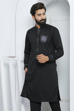 Load image into Gallery viewer, ER 467 black Edge Republic Kurta Pajama For Men With Monogram Printed on Pocket