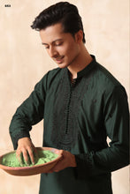 Load image into Gallery viewer, ER KH 653 Green Hand Crafted Cotton Silk kurta Pajama For Men