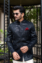 Load image into Gallery viewer, ER 2090 Black On Black Bandh Gala Prince Coat wedding