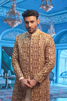 Rose Gold Full Hand Embroided Sherwani For Groom