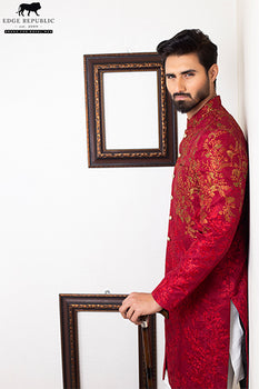 Royal Men Groom Red Sherwani