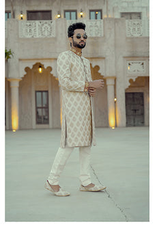 Beige Gold Sherwani For Groom