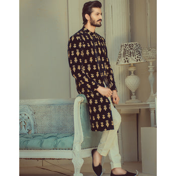 Velvet Navy Blue Sherwani Of The Elite