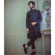 Load image into Gallery viewer, Peerless Black Sequencely EMbroided Sherwani For Groom