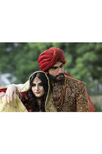 Load image into Gallery viewer, Red Groom Sherwani With Turban And Foot Wear