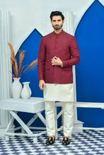 Load image into Gallery viewer, ER PC 2030 Maroon on Maroon elegant embroided Kora Dabka Work on Collar with Hand Finished Buttons Prince Coat