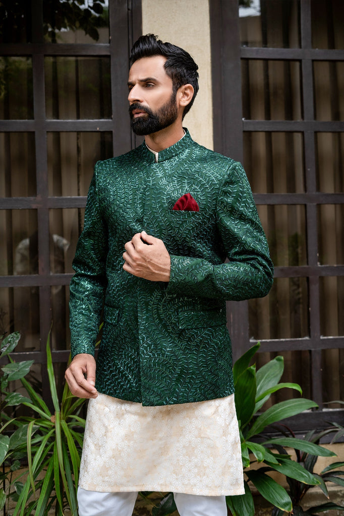 ER 2096 Green Bandh Gala Wedding Prince Coat