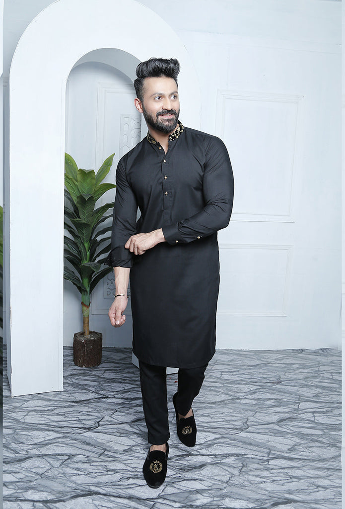 ER 455 Black Gold Edge Republic Kurta Pajama For Men