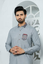 Load image into Gallery viewer, ER 477 Grey Shemrik Edge Republic Kurta Shalwar For Men With Monogram Emroided on Pocket