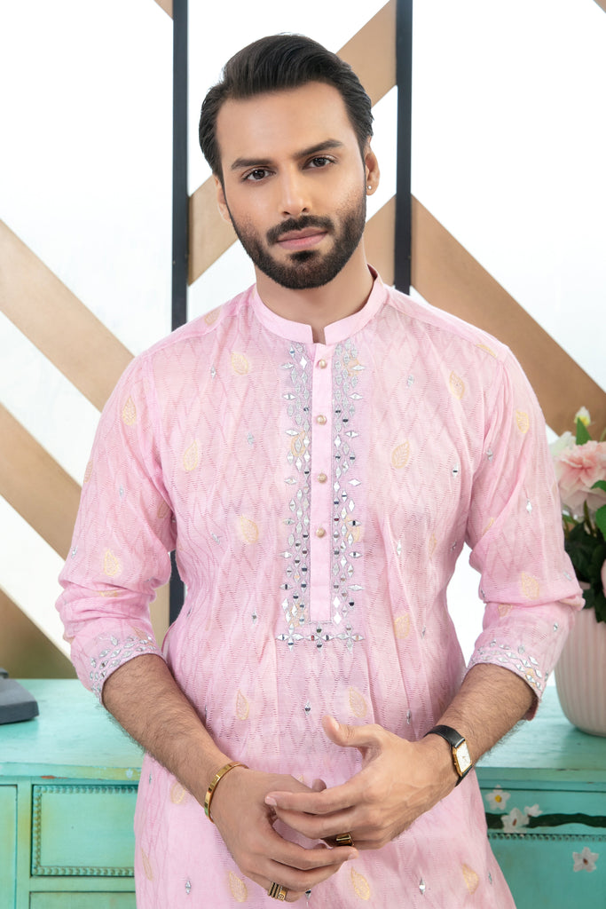 ER MR 36 Powder Pink Kurta Pajama Mirror Embroidery