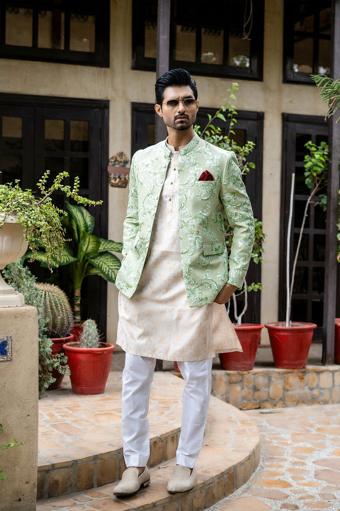 ER 2077 Pastel Lime Green Prince Coat For Men