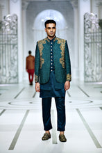 Load image into Gallery viewer, BCW PC 48 Teal Green Prince Coat With Kora Daka Work With inner Waist Coat Add Kurta