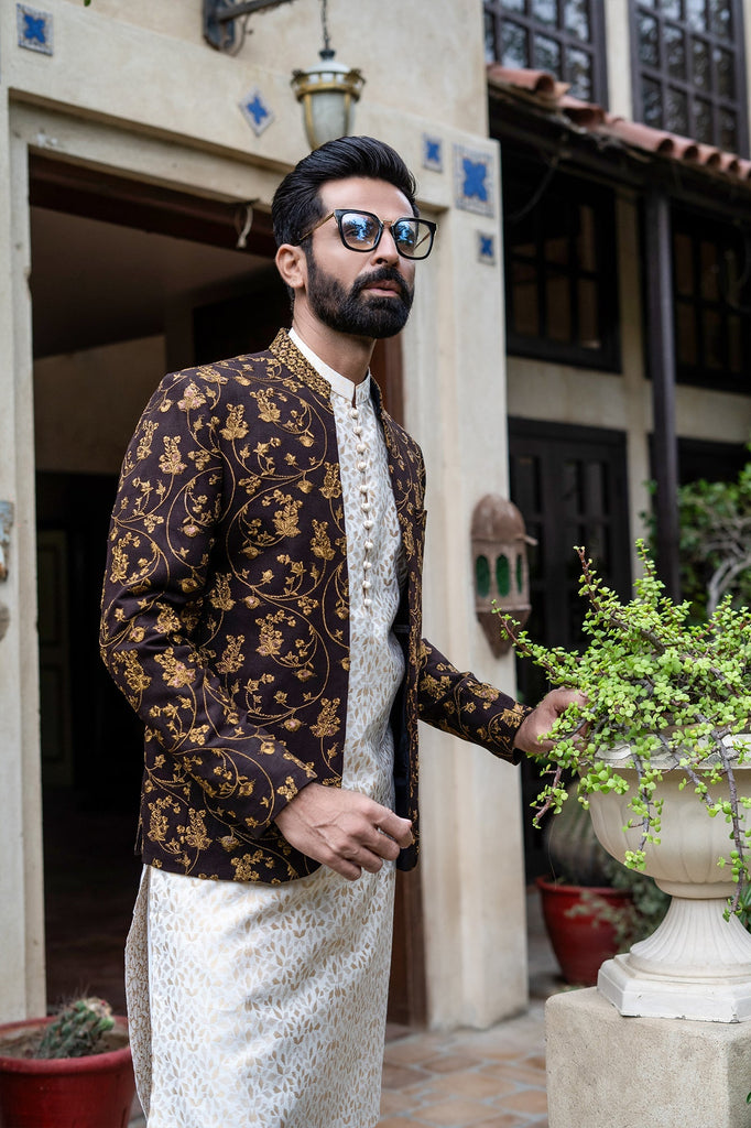 ER 2080 Brown Copper EMbroided Prince Coat Wedding FOr men