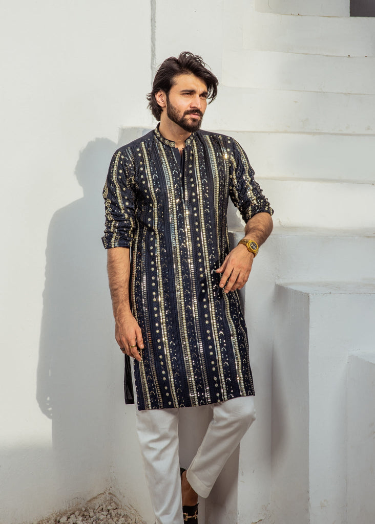 MR 55 Navy Chanderi Kurta Pajama