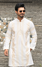 Load image into Gallery viewer, ER 585 White Kurta Pajama With Gold Embroidery