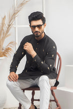 Load image into Gallery viewer, ER 524 Black WIth Gold EMbroided Kurta And Off White Trouser