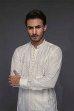 Load image into Gallery viewer, ER 519 White Geometric EMbroided Front Open Style Kurta Pajama