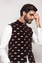 Load image into Gallery viewer, ER WC 1012 Brown Logo Lion Embroided Waist Coat