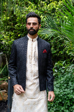 Load image into Gallery viewer, ER 2089 Black Embroided Wedding Nehru Jacket Prince Coat wedding