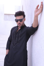 Load image into Gallery viewer, ER MR 43 Black Mirror Work PV Fabric Kurta Pajama Mirror Work For Men