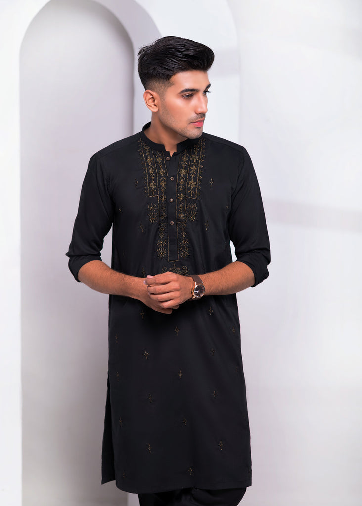 ER EMB 541 Edge Black WnW Zari EMbroided Kurta Pajama For Perfect Occasion