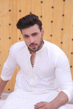 Load image into Gallery viewer, ER MR 39 White Mirror Work Loop Button Kurta Pajama Mirror Work For Men