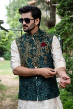 Load image into Gallery viewer, Er Green Mehndi Sangeet Waist Coat