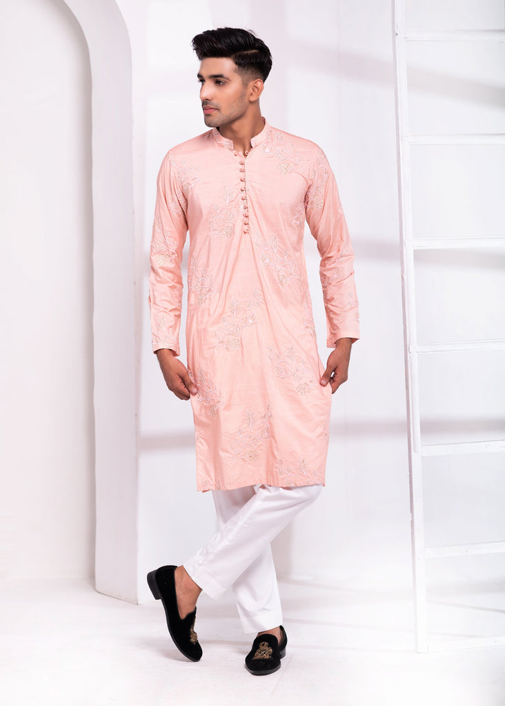 ER EMB 550 Embroided Powder Pink Kurta Pajama