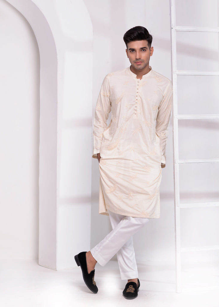 ER EMB 549 Embroided Off White kurta Pajama For Nikkah