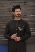 Load image into Gallery viewer, ER 582 Pocket Embroided Black Crew Neck kurta Pajama