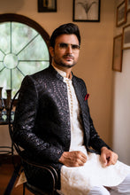 Load image into Gallery viewer, ER 2086 Black Sequence EMbroidery Prince Coat wedding