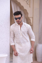 Load image into Gallery viewer, ER MR 40 White Chicken Kari See Through Fabric Kurta Pajama Mirror Work For Men