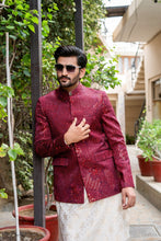 Load image into Gallery viewer, ER 2093 Maroon Nehru Jacket Prince Coat wedding